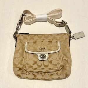 Coach Women's Tan Signature Jacquard Swingpack SmallCrossbody Bag/Purse Turnlock